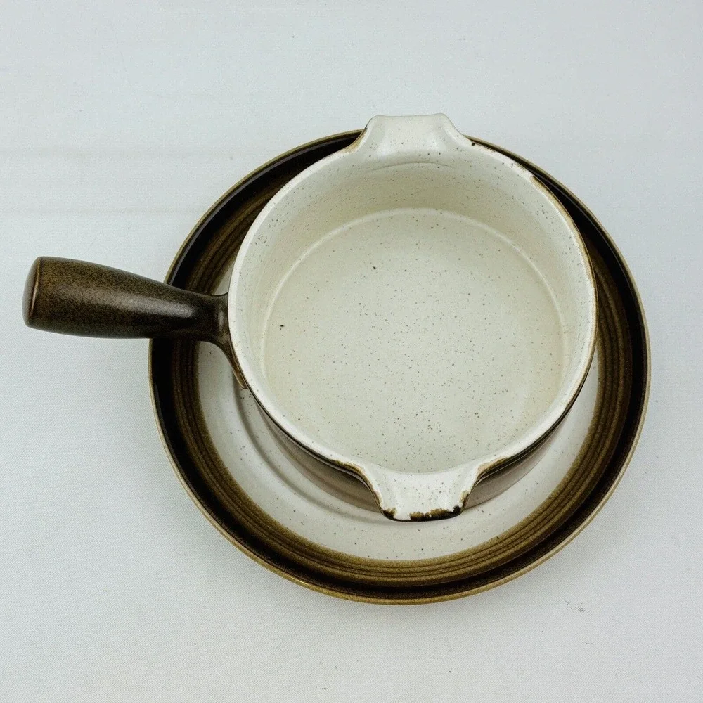 Mikasa Buckskin Gravy Boat & Underplate Brown Bands Potter's Art‎ Ben Seibel